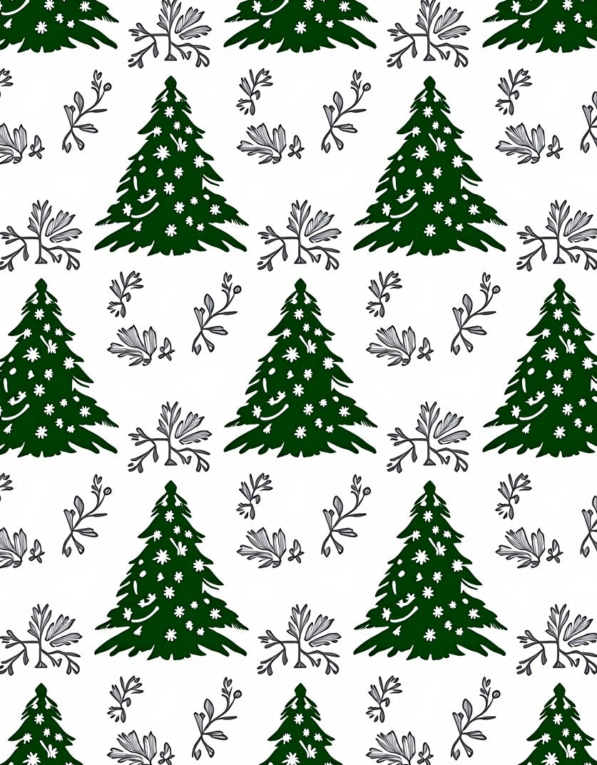 Dark Green Christmas Tree Folk Art Rug