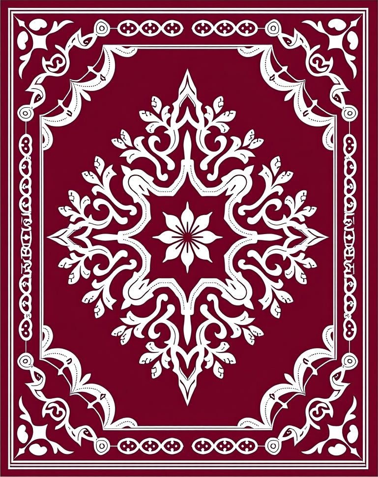 Crimson White Elaborate Medallion Frame Rug