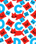Red Cats Blue Squares Letters Rug