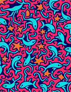Coral Dolphins Stars Swirls Rug