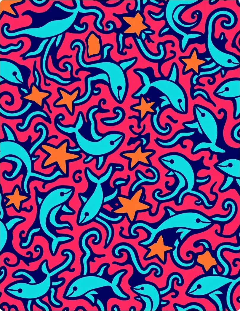 Coral Dolphins Stars Swirls Rug