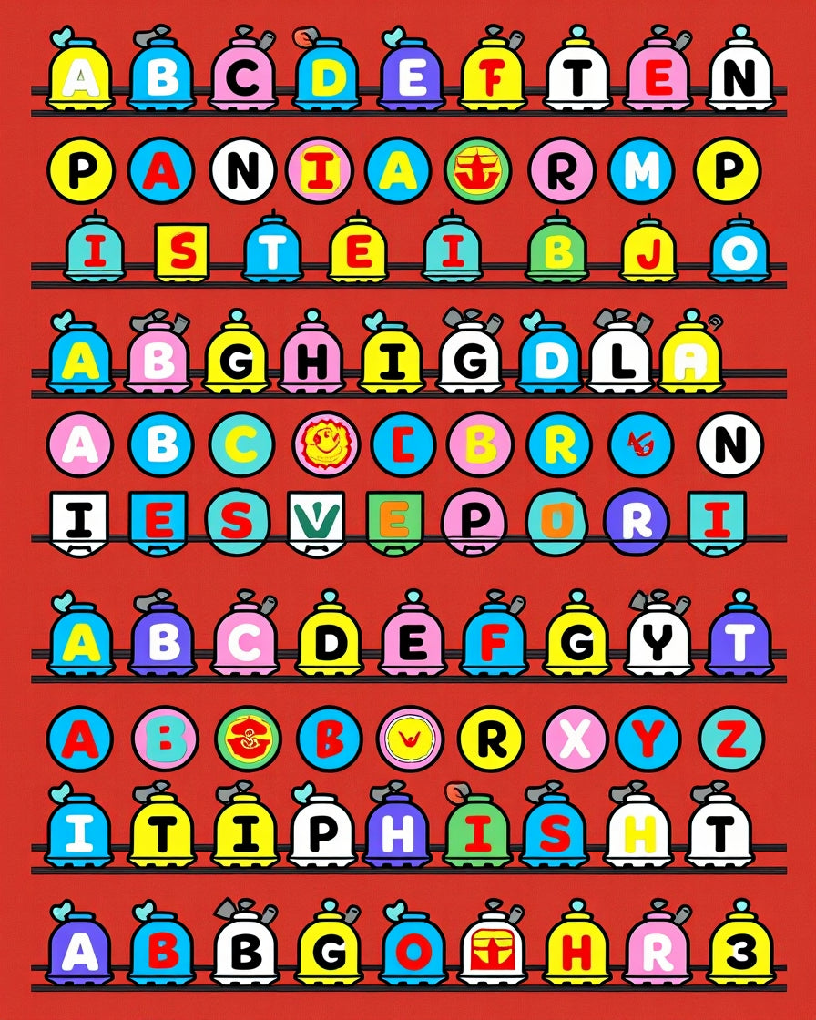 Alphabetical Bell Whimsical Red Rug
