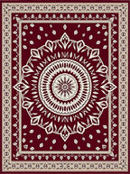 Crimson Cream Mandala Flower Border Rug