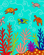 Vibrant Coral Reef Turtle Scene Rug