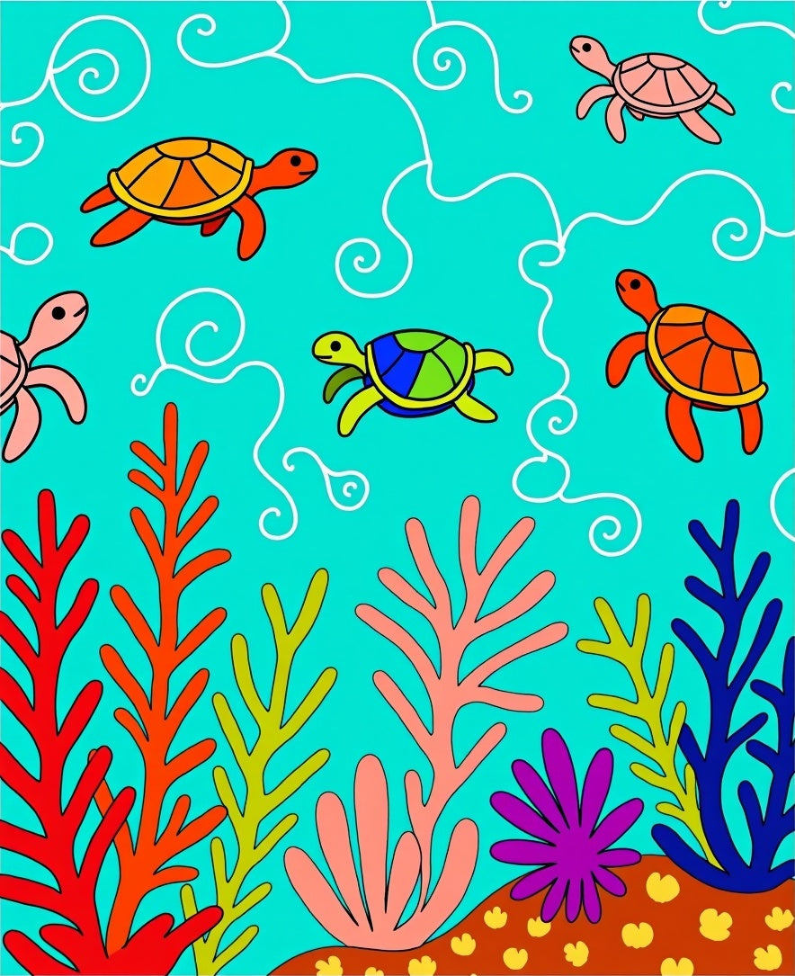 Vibrant Coral Reef Turtle Scene Rug