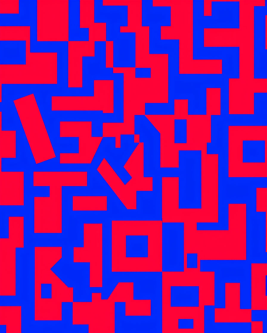 Crimson Blue Geometric Labyrinth Art Rug