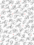 Black Calligraphy Alphabet Red Dots Rug