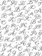Black Calligraphy Alphabet Red Dots Rug