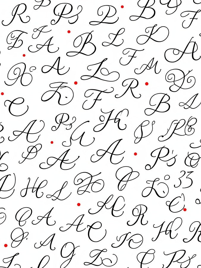 Black Calligraphy Alphabet Red Dots Rug