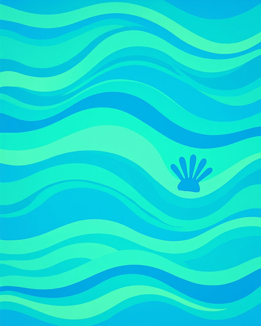 Aqua Teal Wavy Shell Scene Rug