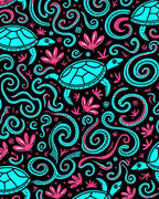 Turquoise Turtle Ocean Swirls Rug
