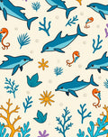 Playful Blue Dolphin Coral Scene Rug