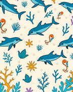Playful Blue Dolphin Coral Scene Rug