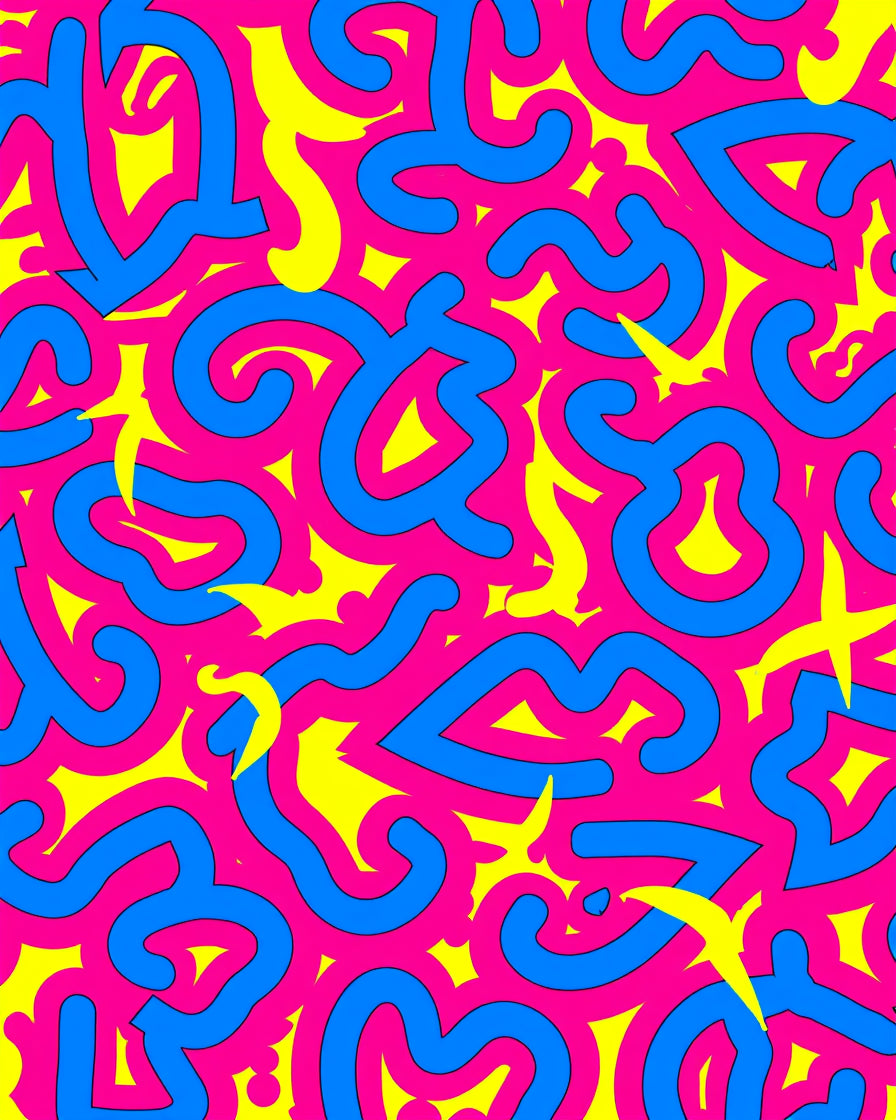 Vibrant Pink Blue Yellow Swirls Rug
