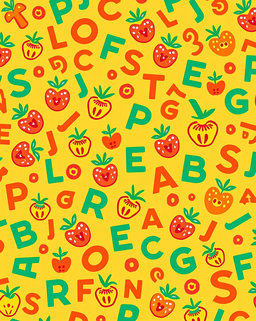 Alphabet Strawberry Yellow Graphic Rug