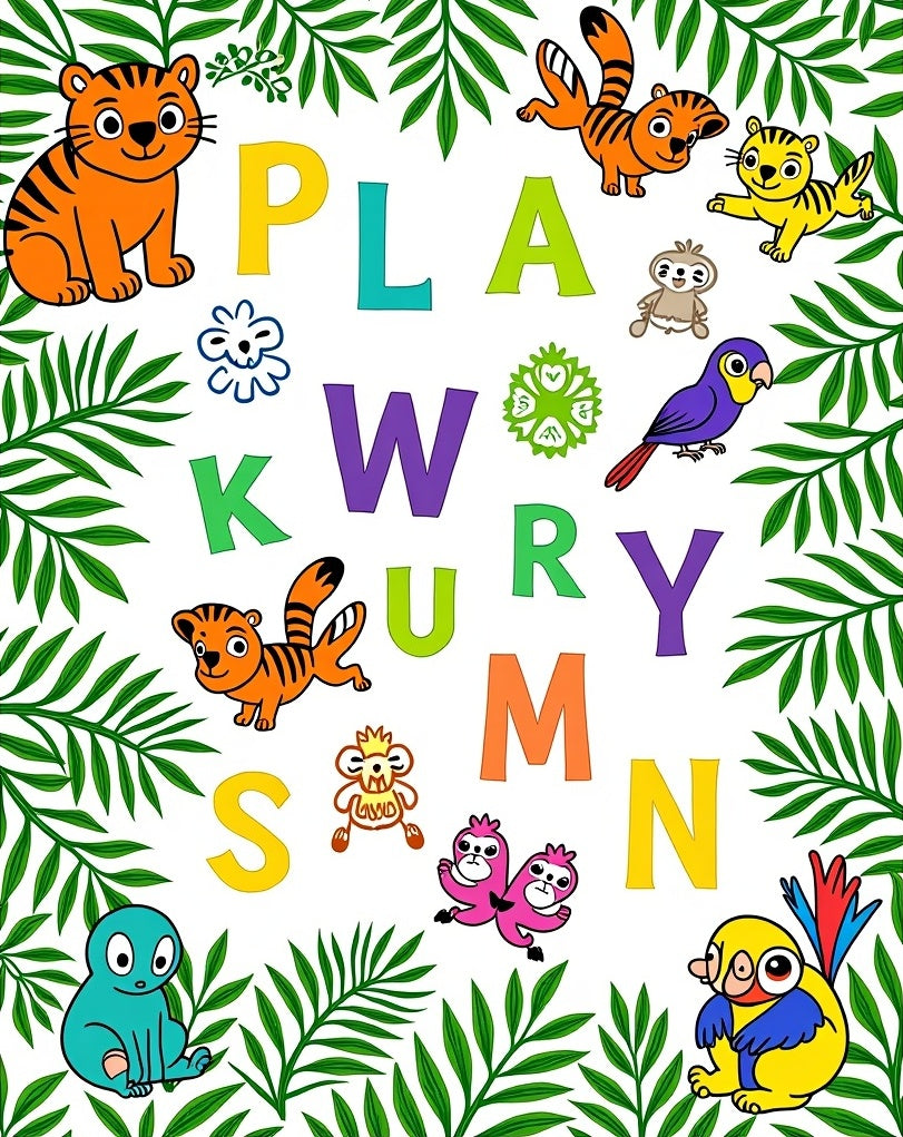 Playful Jungle Animals Alphabet Nursery Rug