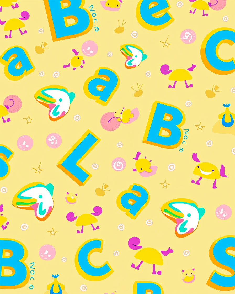 Yellow Blue Alphabet Cute Characters Rug