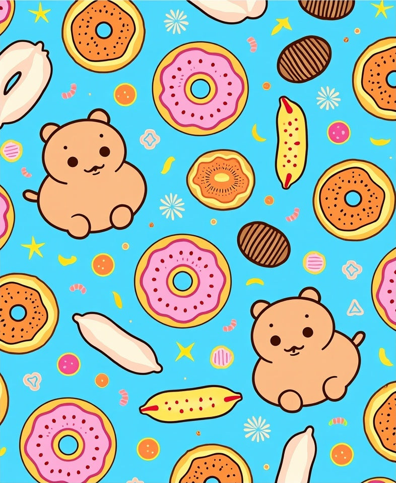 Cute Cartoon Bear Donut Sprinkle Rug