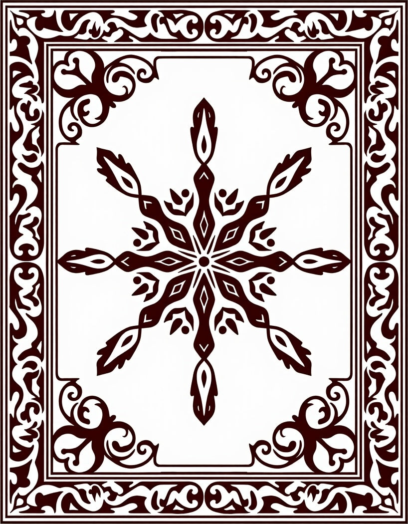 Ornate Dark Brown Medallion Frame Rug
