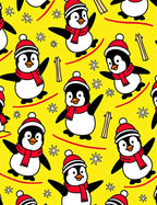 Cute Skiing Penguin Whimsical Yellow Rug