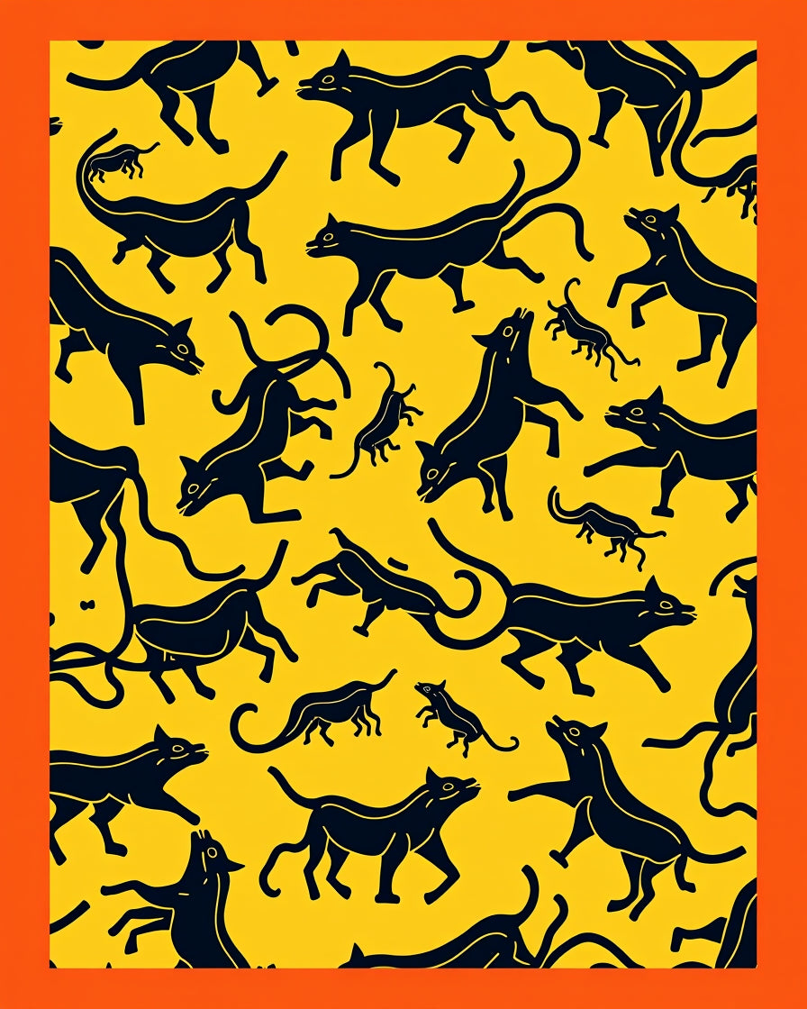 Black Panther Yellow Playful Animals Rug