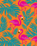 Bright Pink Flamingos Teal Palm Leaves Rug