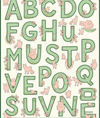 Whimsical Green Alphabet Pink Critters Rug