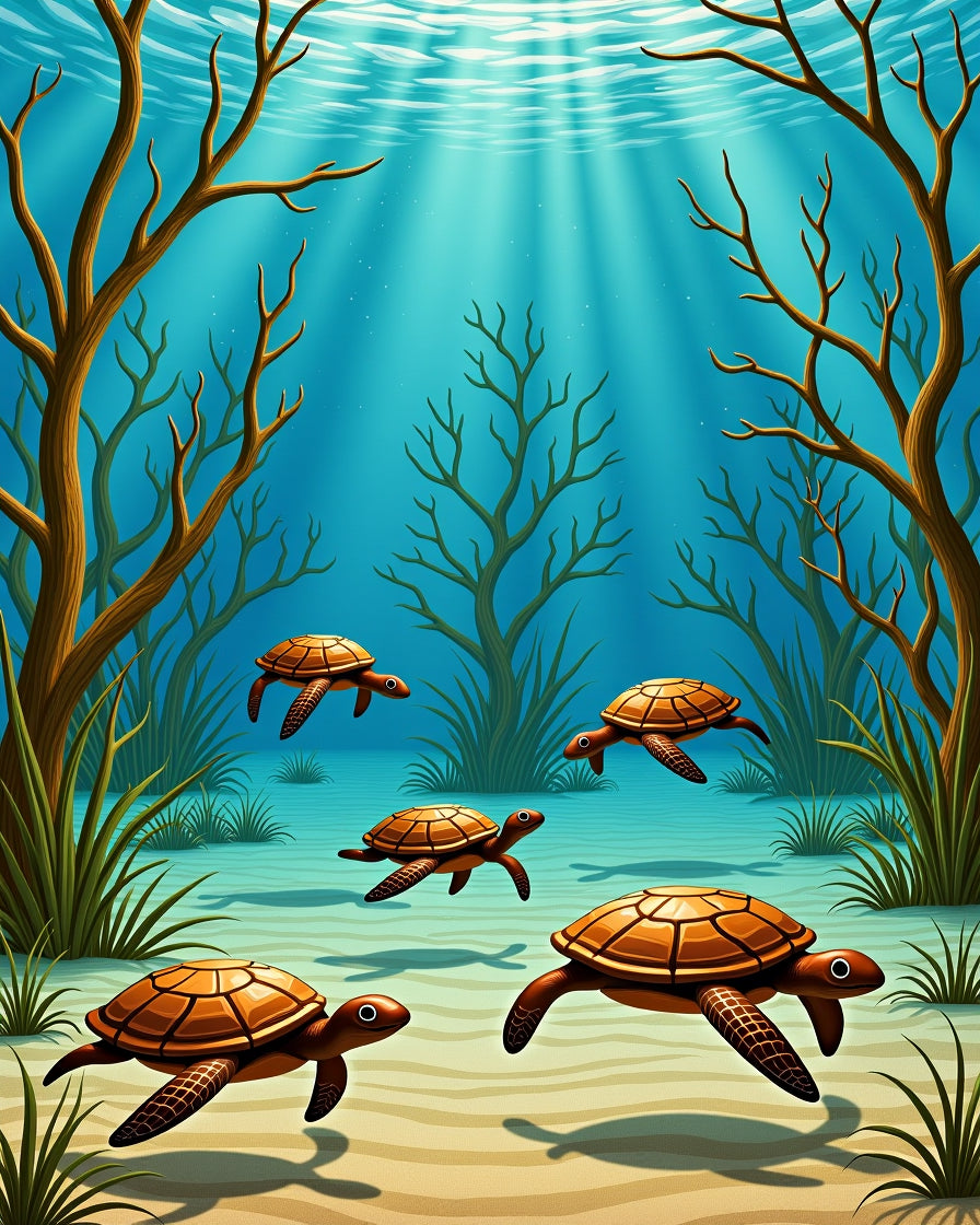 Oceanic Sea Turtles Underwater Garden Rug
