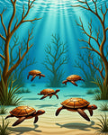 Oceanic Sea Turtles Underwater Garden Rug
