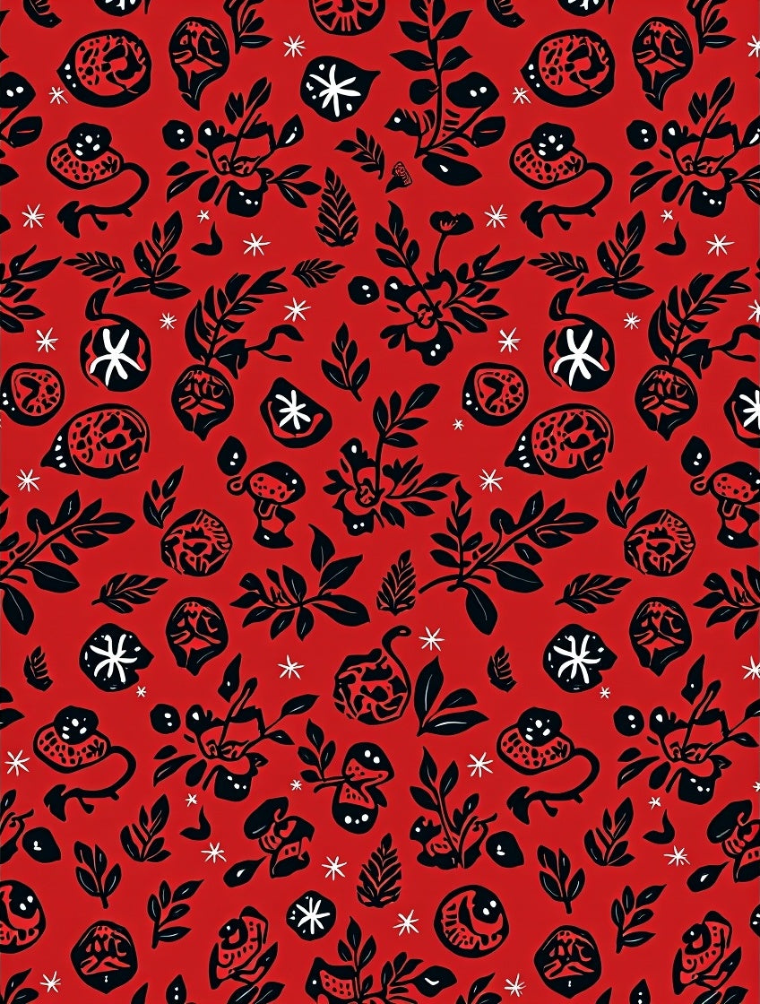 Bold Red Folk Art Floral Rug