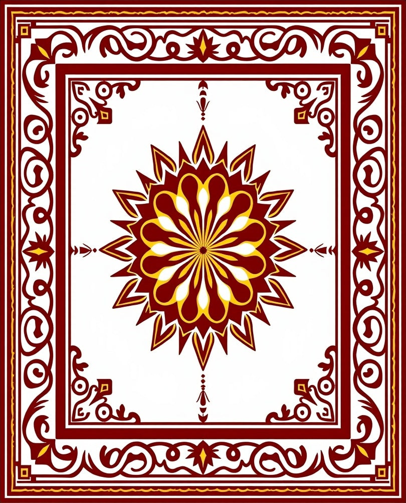 Garnet Gold Floral Centerpiece Frame Rug