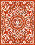 Vibrant Orange White Arabesque Medallion Rug