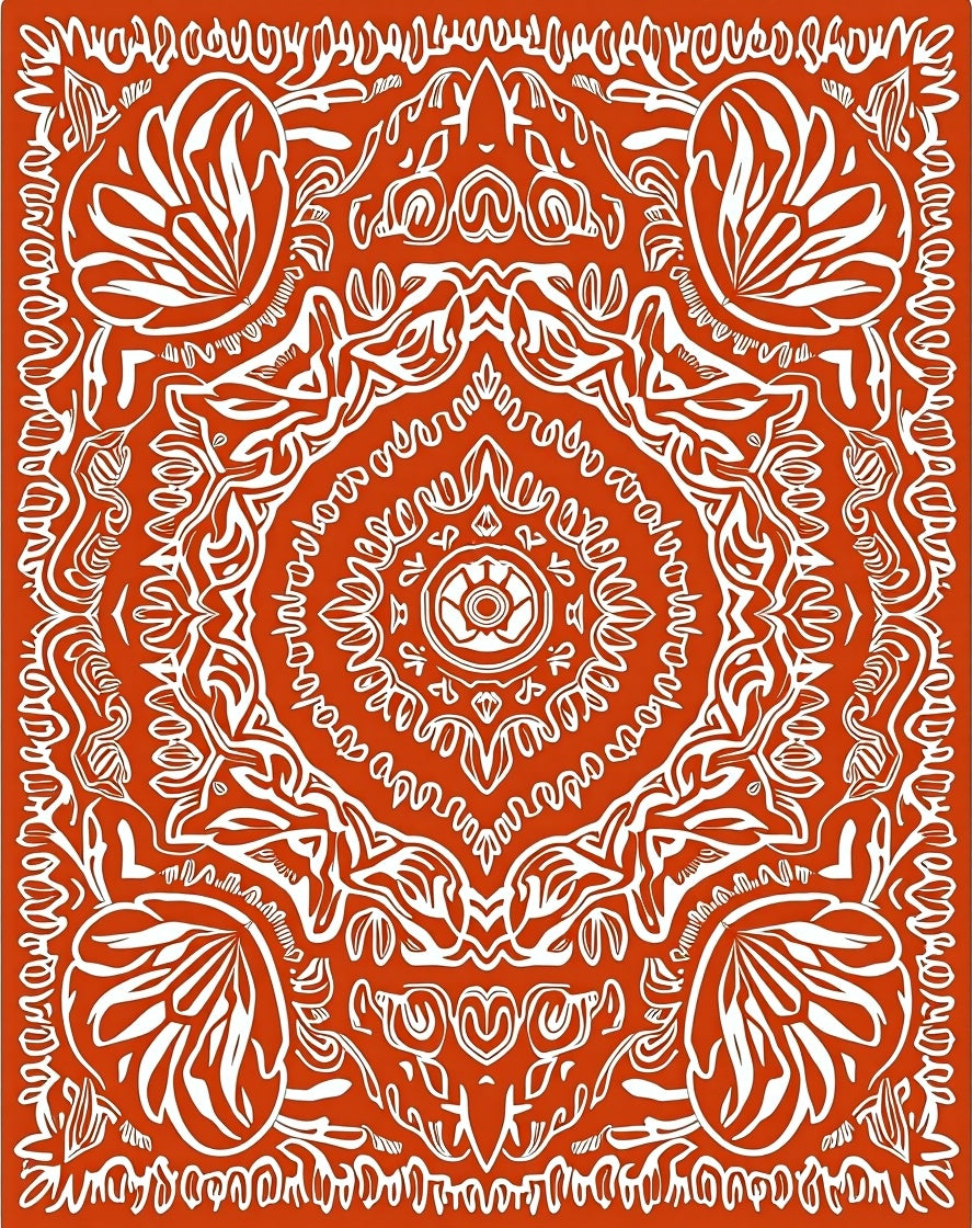 Vibrant Orange White Arabesque Medallion Rug