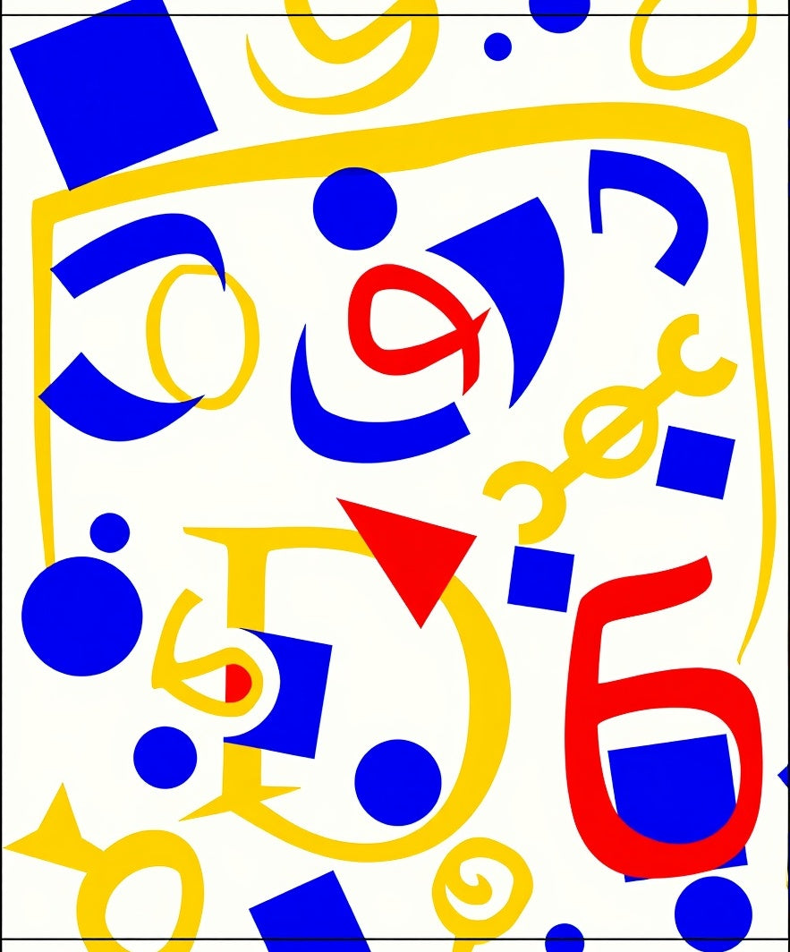 Abstract Yellow Blue Red Geometric Collage Rug