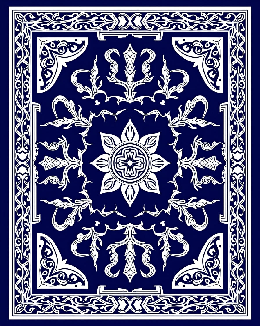Royal Blue Ornate Vine Centerpiece Rug
