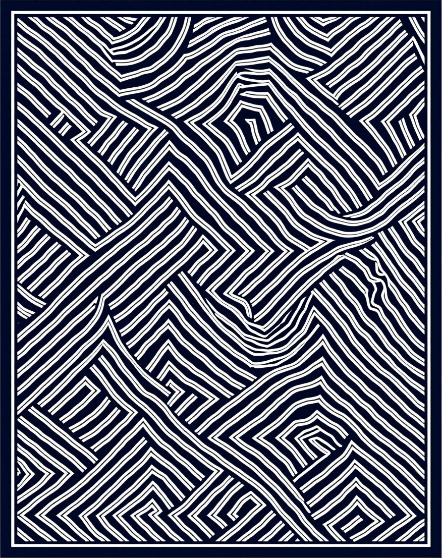 Abstract White Stripe Navy Geometric Rug