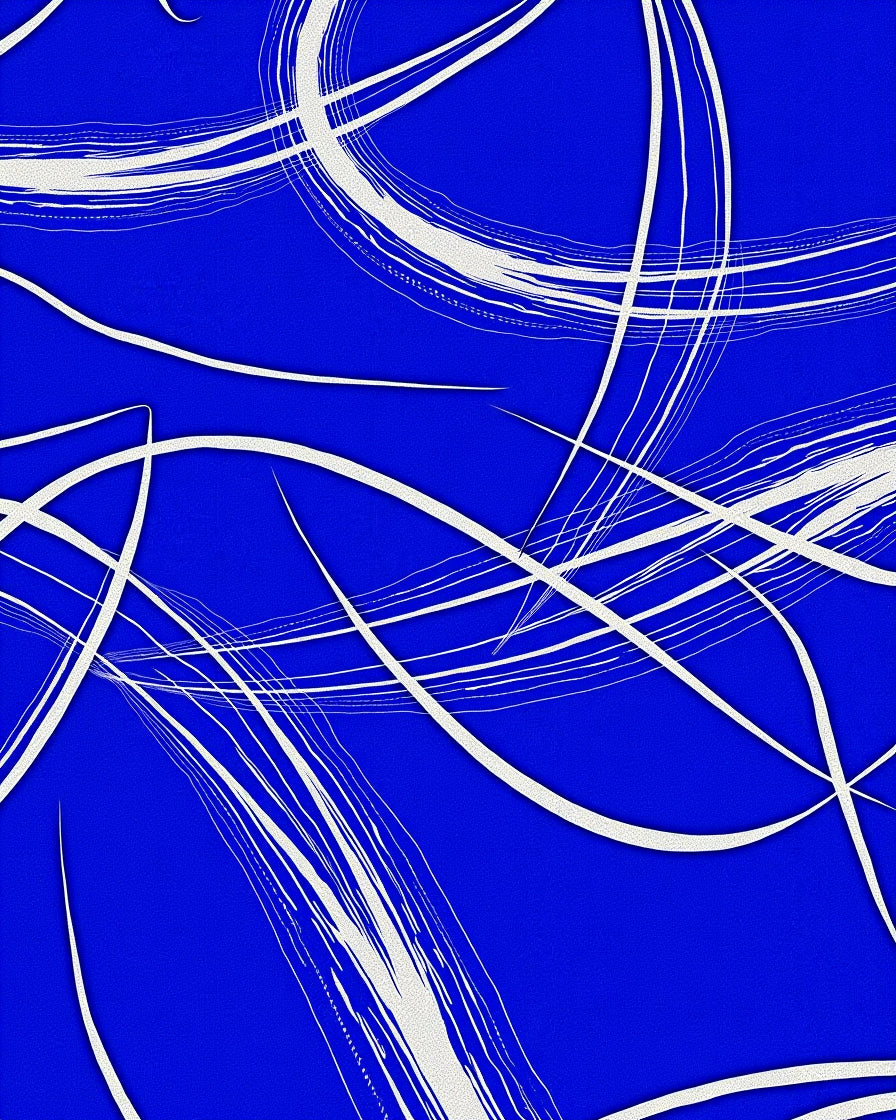 Vibrant Blue White Brushstroke Swirls Rug