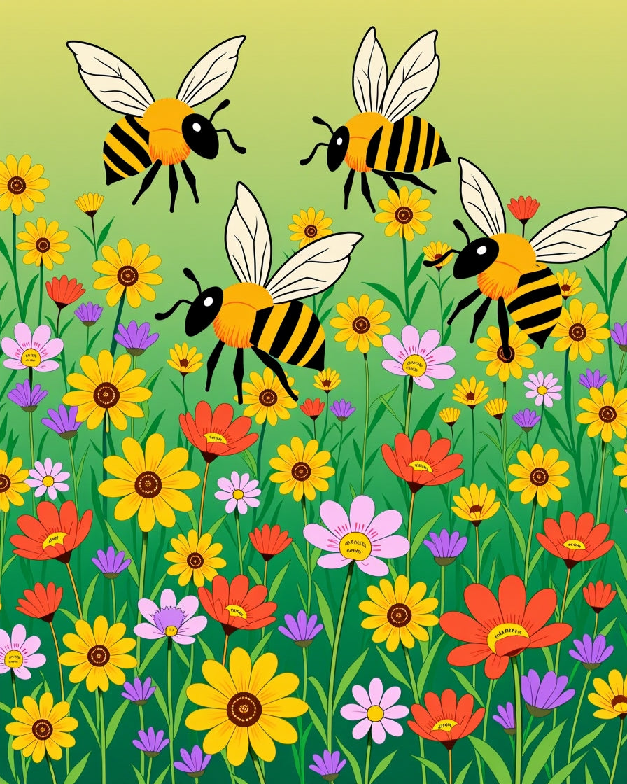 Vibrant Garden Bees Floral Meadow Rug
