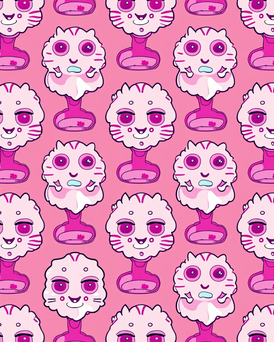 Playful Pink Cat Monster Characters Rug