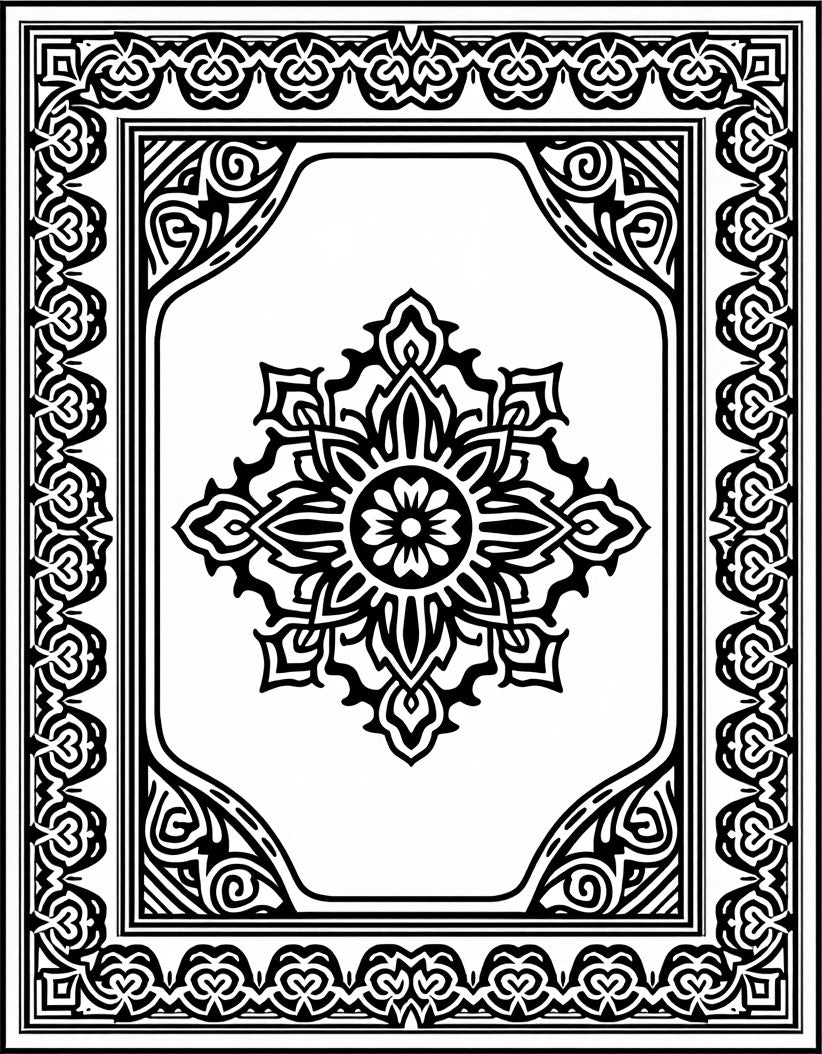 Bold Black Intricate Floral Medallion Rug