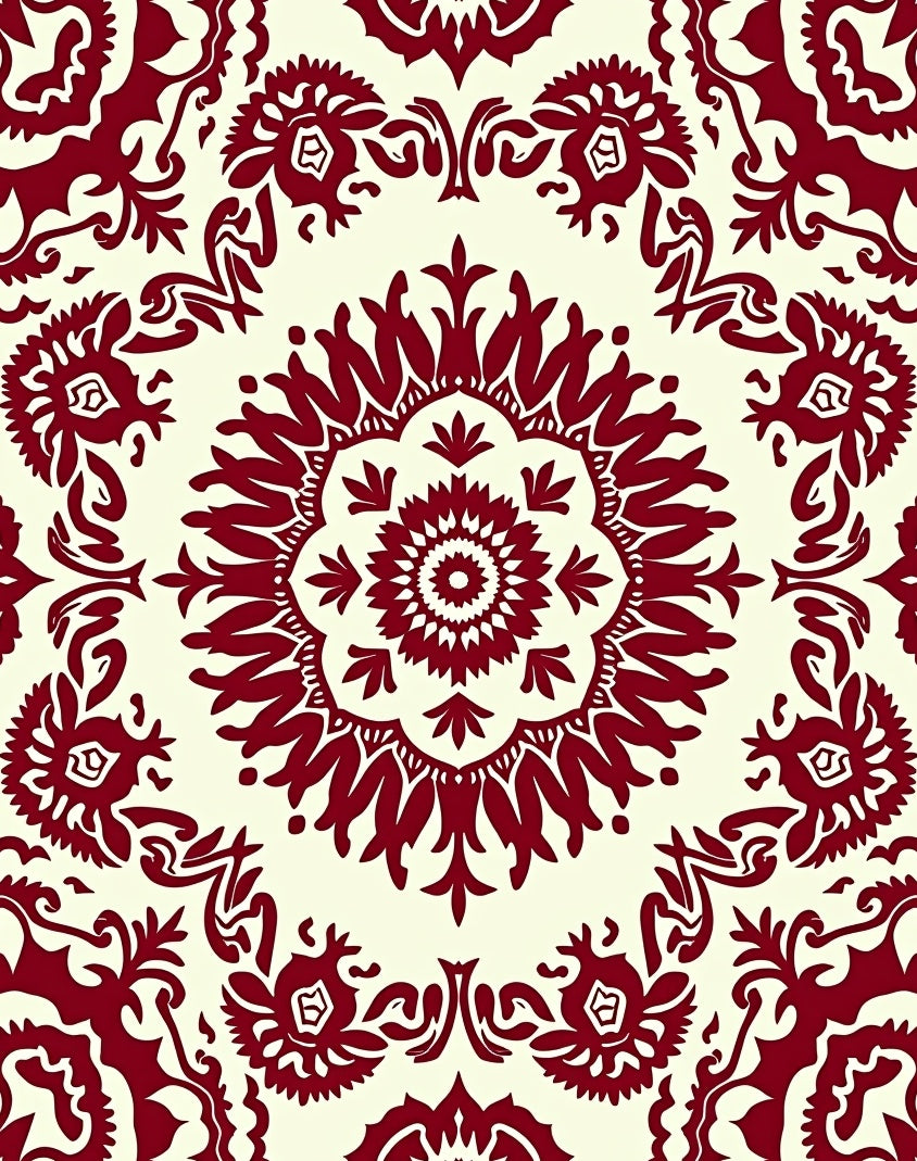 Cardinal Red Floral Mandala Rug