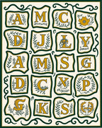Golden Alphabet Botanical Floral Border Rug