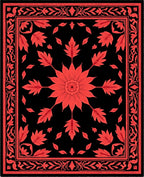 Coral Black Floral Medallion Border Rug