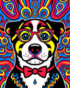 Pop Art Dog With Psychedelic Swirls Rug
