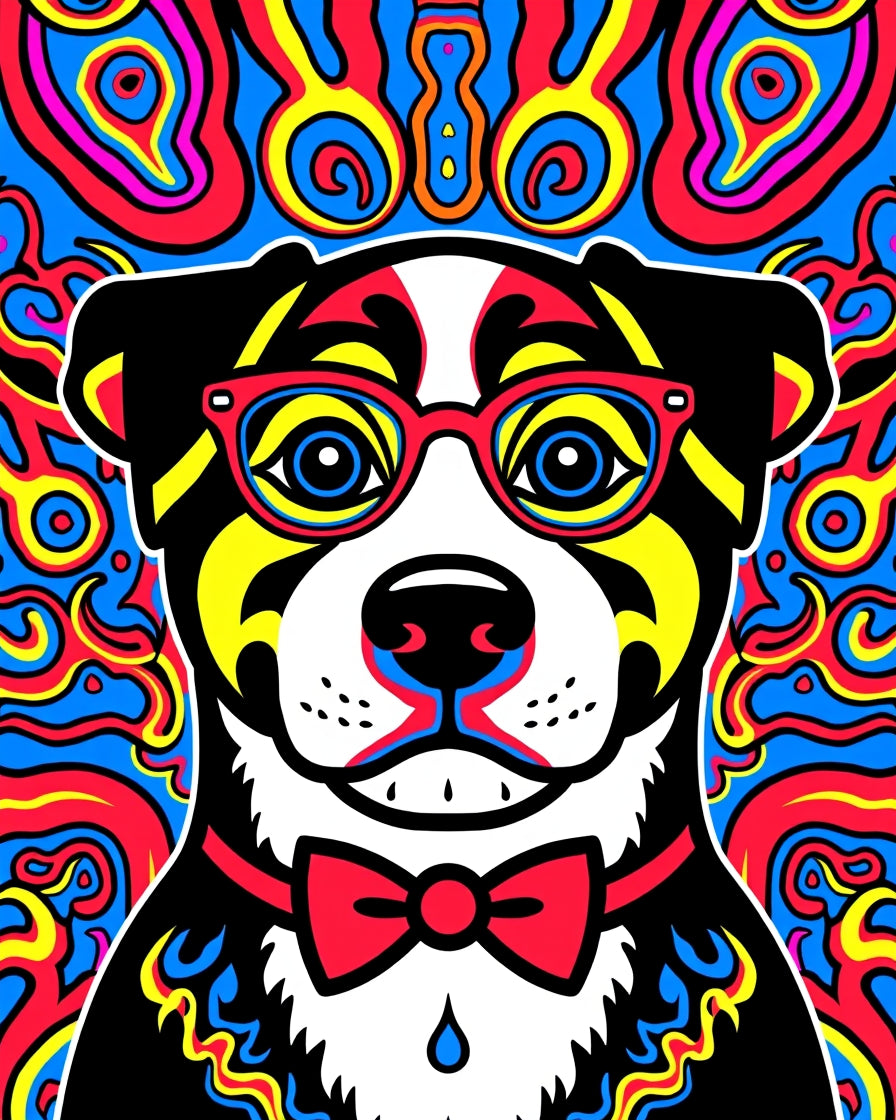 Pop Art Dog With Psychedelic Swirls Rug