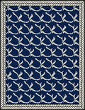 Navy Blue White Floral Vine Repeat Rug