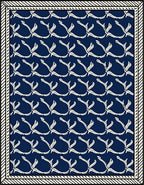 Navy Blue White Floral Vine Repeat Rug