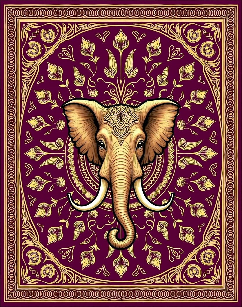 Golden Elephant Plum Mandala Rug