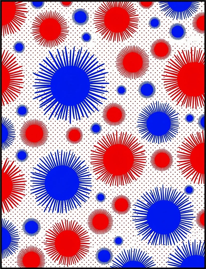 Red Blue Sunburst Polka Dot Rug