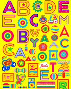 Playful Alphabet Collage Bright Colors Rug